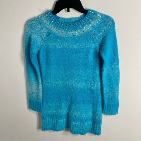 Justice Fuzzy Sweater Sequin Neckline Sz 14 Kids Girls - Picture 2 of 5